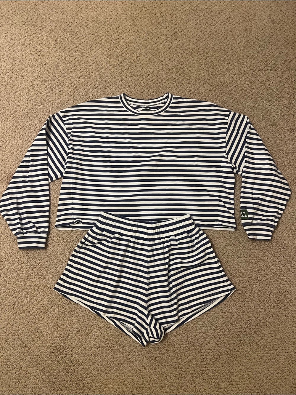 Daily Drills Navy and White Striped lounge Set - Long Sleeve Top & Shorts